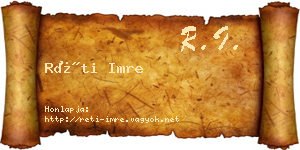 Réti Imre névjegykártya